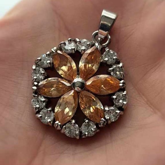 Peach Yellow Orange 18K Gold Plated Flower Pendant - Picture 2 of 5
